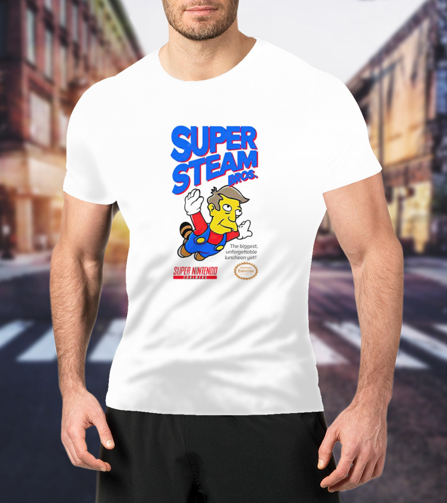 Super Steam Bros Super Nintendo Exercise Lunch Jeff T-Shirt
