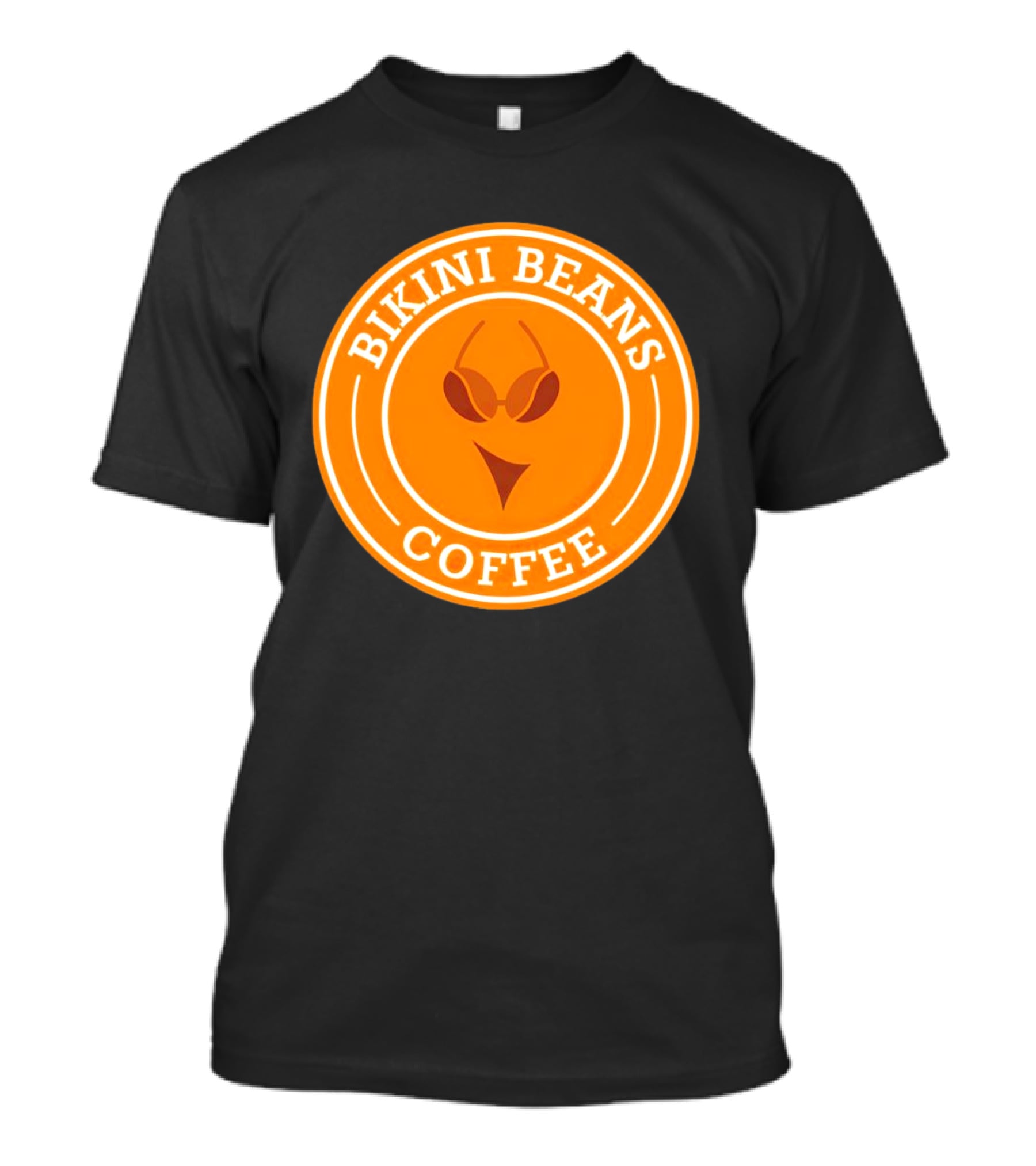 Bikini Beans Coffee Circular Logo With Sunglasses And Orange Background T-Shirt