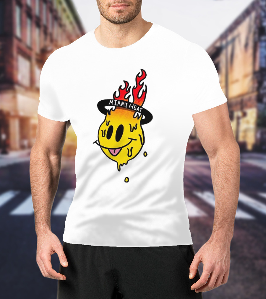 Miami Heat Flaming Melting Smiley Basketball T-Shirt