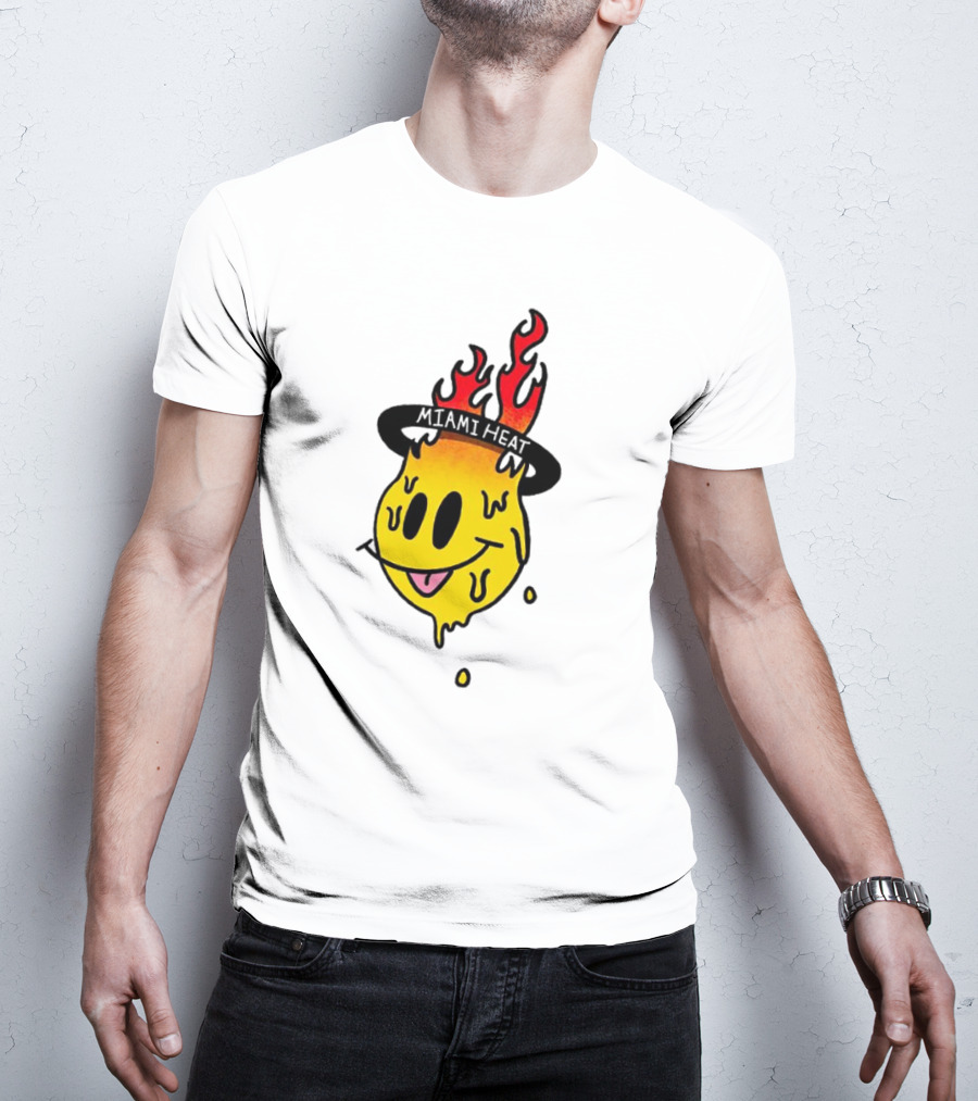 Miami Heat Flaming Melting Smiley Basketball T-Shirt