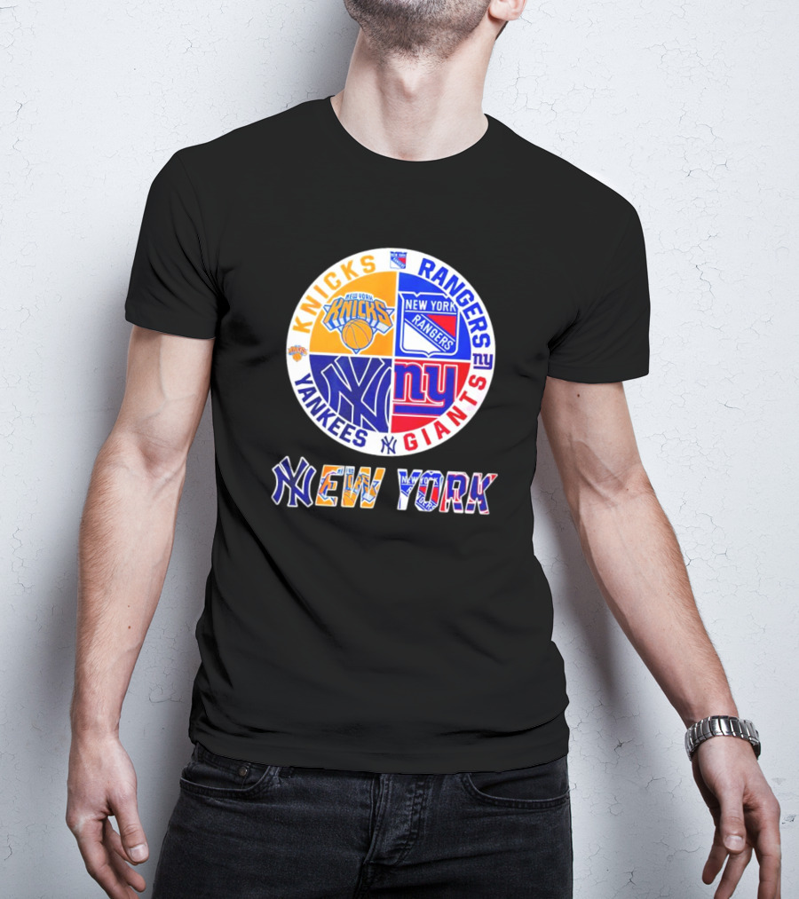 Knicks Rangers Yankees Giants New York Sports Logos Collection T-Shirt