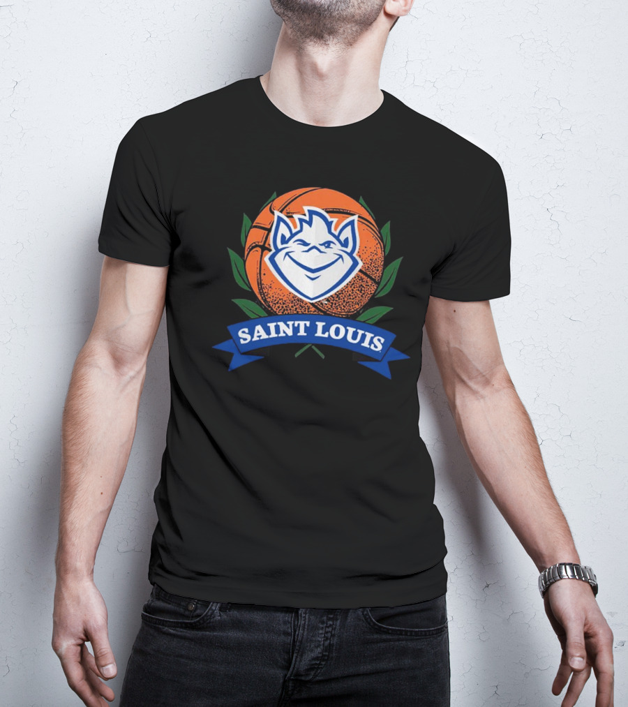 Saint Louis Billikens Basketball Emblem With Iconic Mascot And Orange Basketball T-Shirt