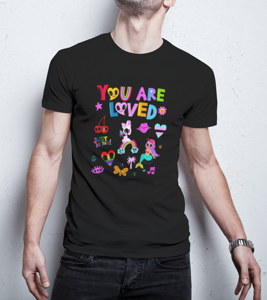 YOU ARE LOVED JUST BE YOU Rainbow Heart Mermaid Butterfly Palm Tree Peace T-Shirt
