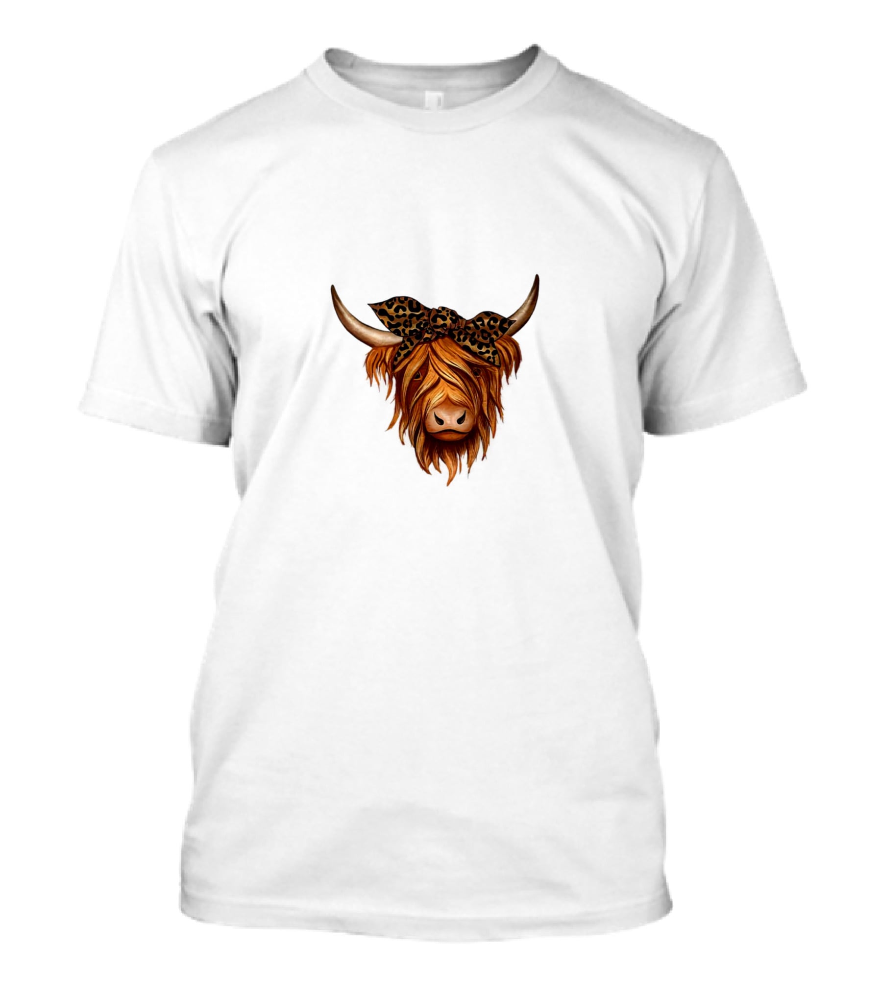 Highland Cattle Leopard Print Bow T-Shirt