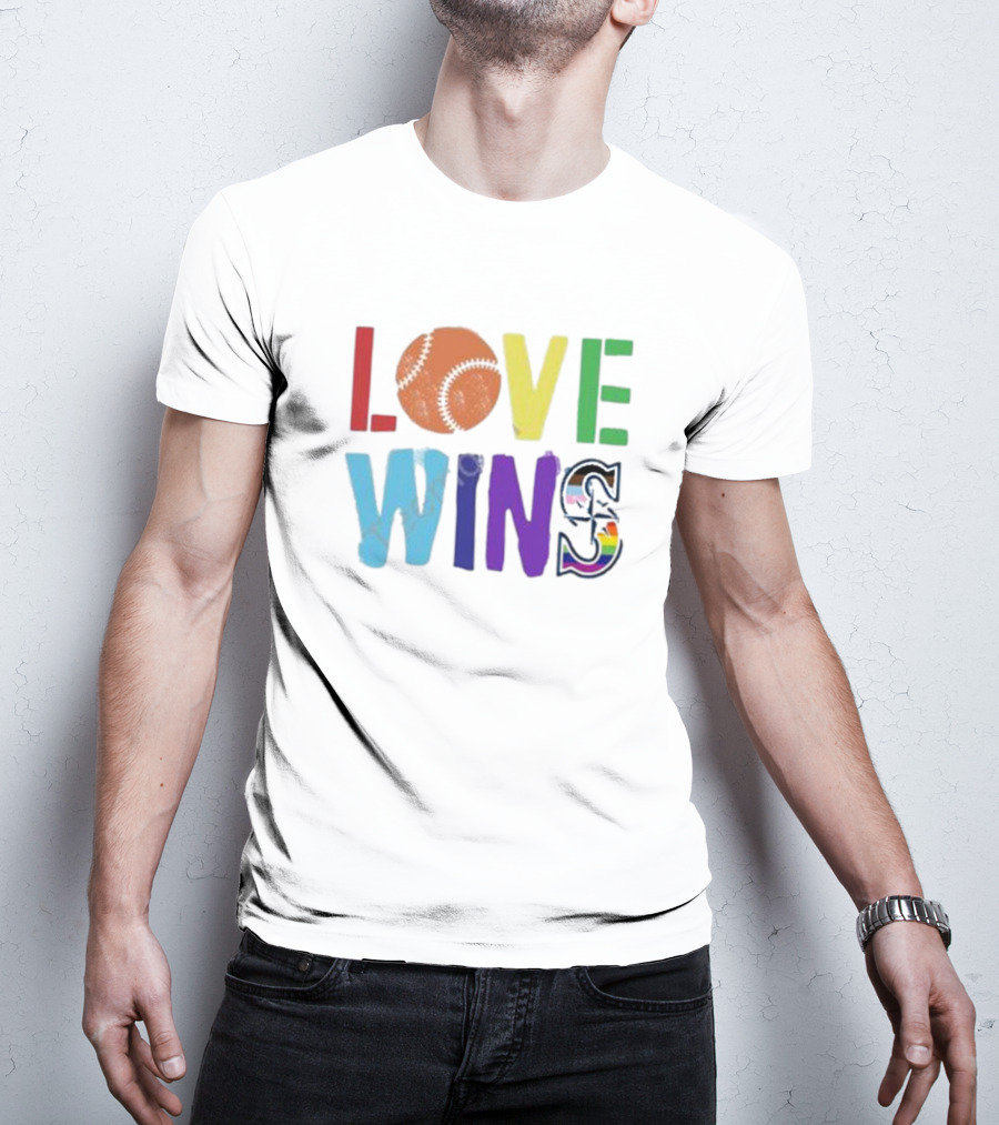 Maverick Love Wins Seattle Mariners Pride Baseball Rainbow T-Shirt