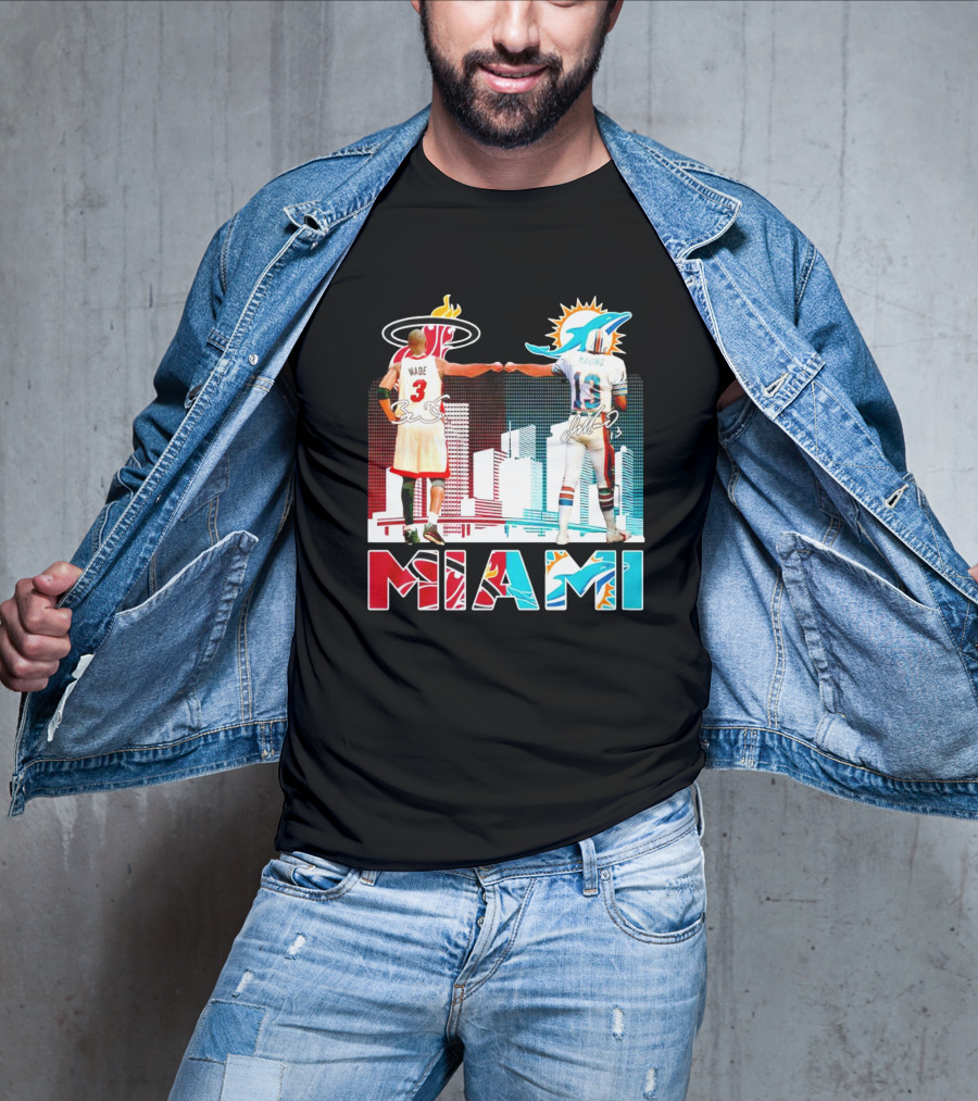 Miami Heat Dwyane Wade And Miami Dolphins Dan Marino Iconic Fist Bump Signatures T-Shirt