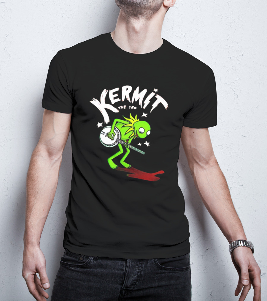Kermit The Frog Playing Banjo With Stars And Red Shadow T-Shirt