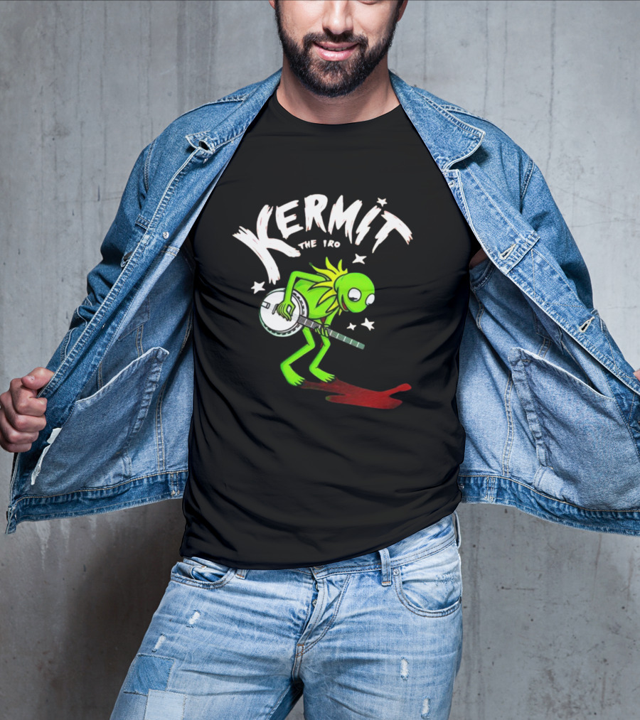 Kermit The Frog Playing Banjo With Stars And Red Shadow T-Shirt