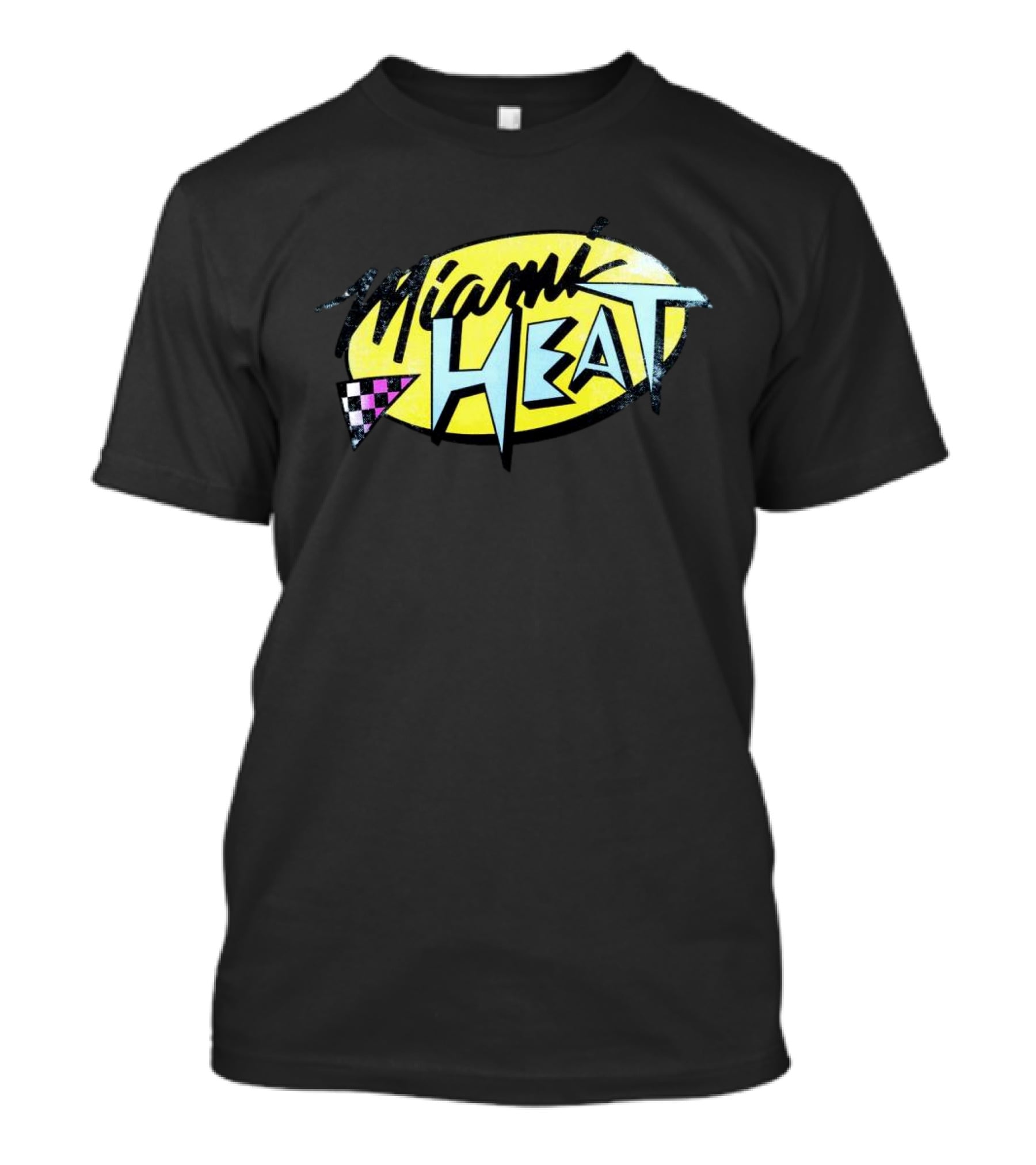 Miami Heat Retro 90s Style Logo With Neon Colors And Checkered Triangle T-Shirt