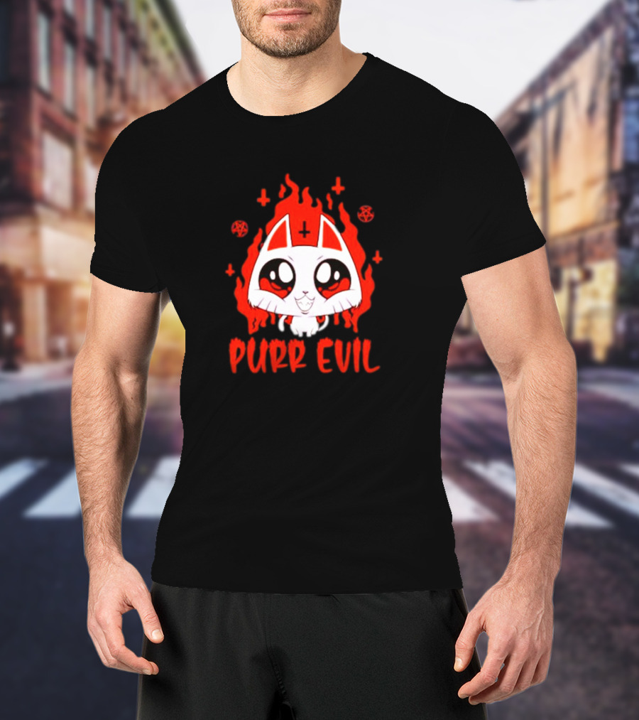 Purr Evil Satan Cat Halloween Flame Pentagram Kawaii T-Shirt