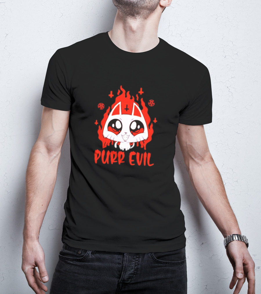 Purr Evil Satan Cat Halloween Flame Pentagram Kawaii T-Shirt