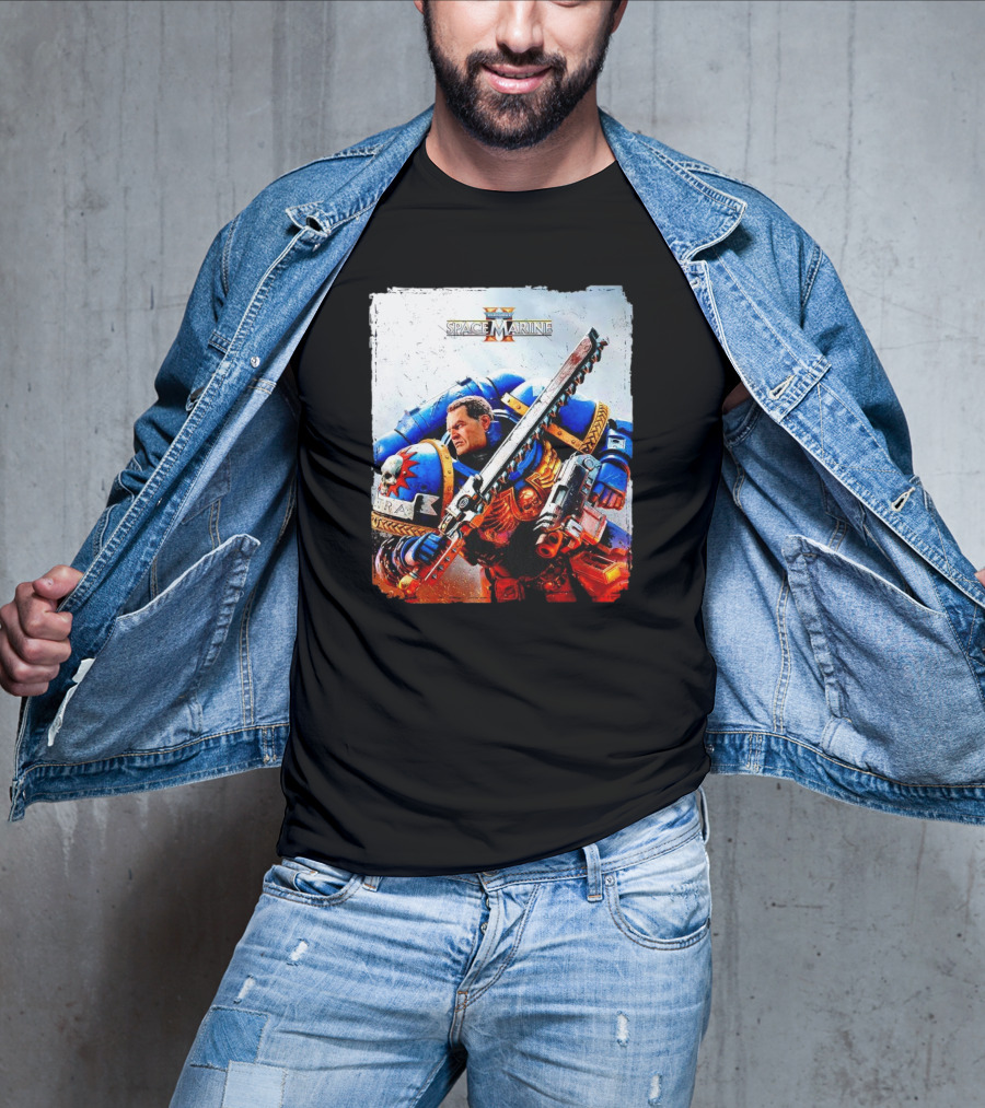 Warhammer 40000 Space Marine 2 Titus Game Art Ultramarine Warrior Battle Scene T-Shirt