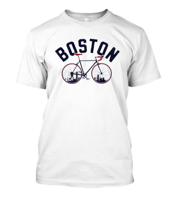 Boston Bicycle Skyline Cyclist T-Shirt