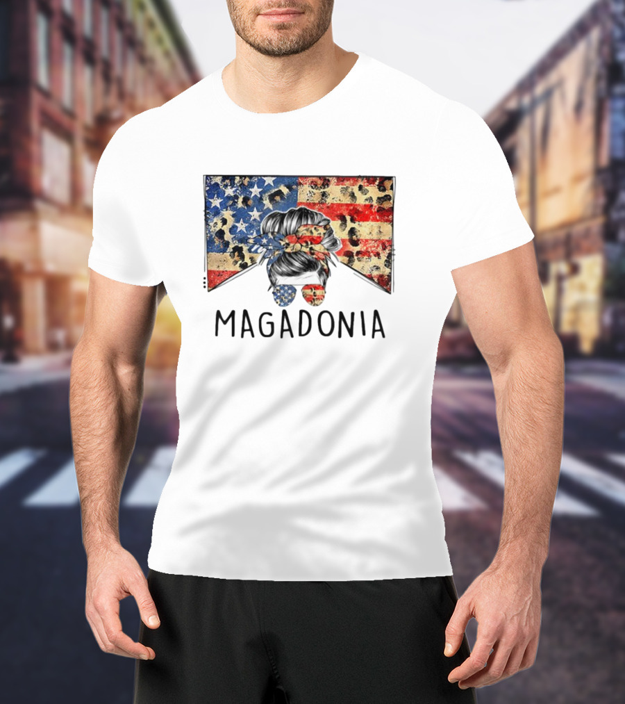 Messy Bun American Flag Magadonia T-Shirt