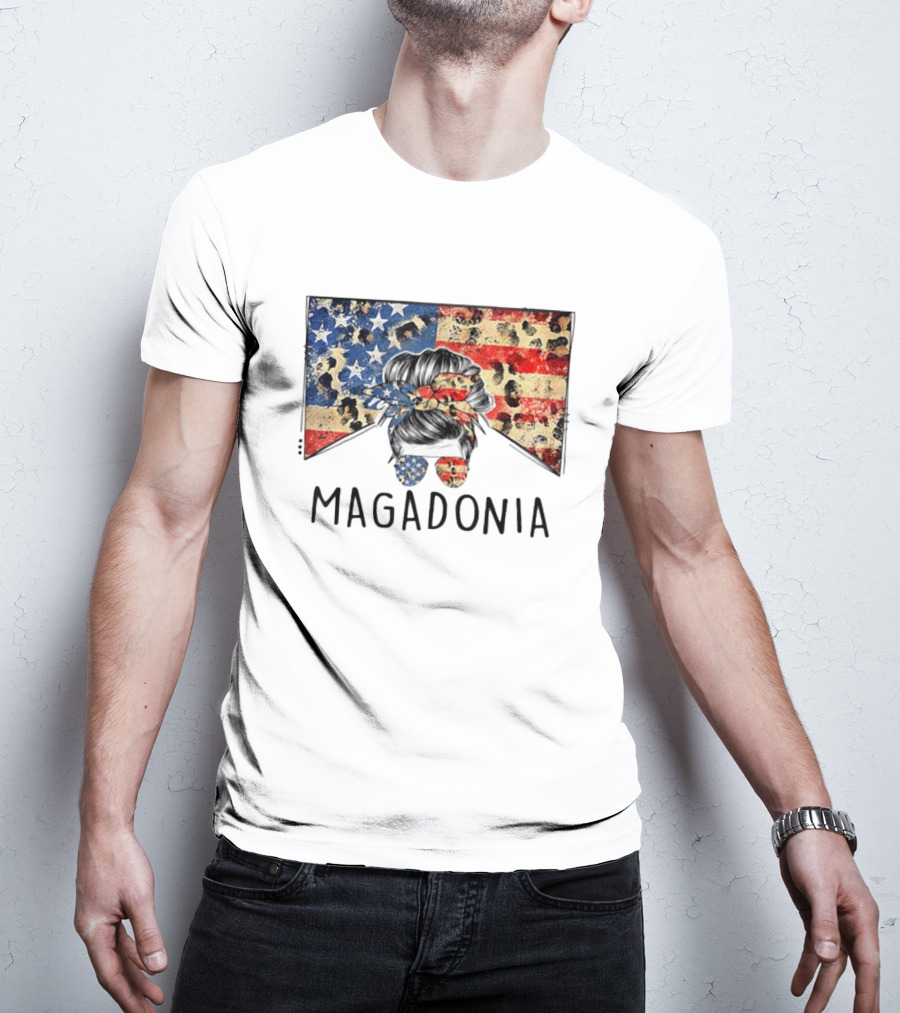 Messy Bun American Flag Magadonia T-Shirt