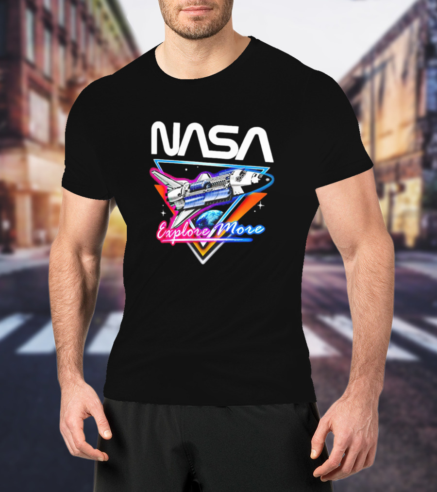 NASA Explore More Space Shuttle Triangle Earth Retro T-Shirt