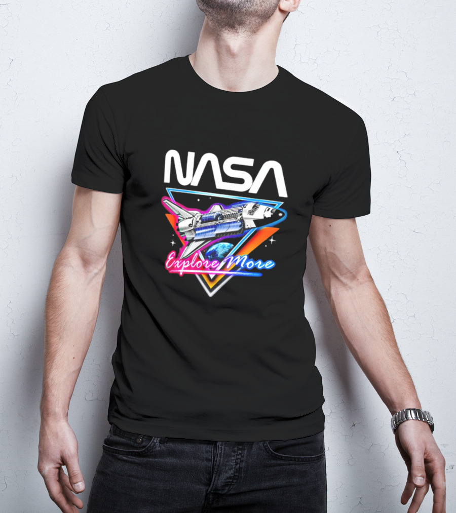 NASA Explore More Space Shuttle Triangle Earth Retro T-Shirt