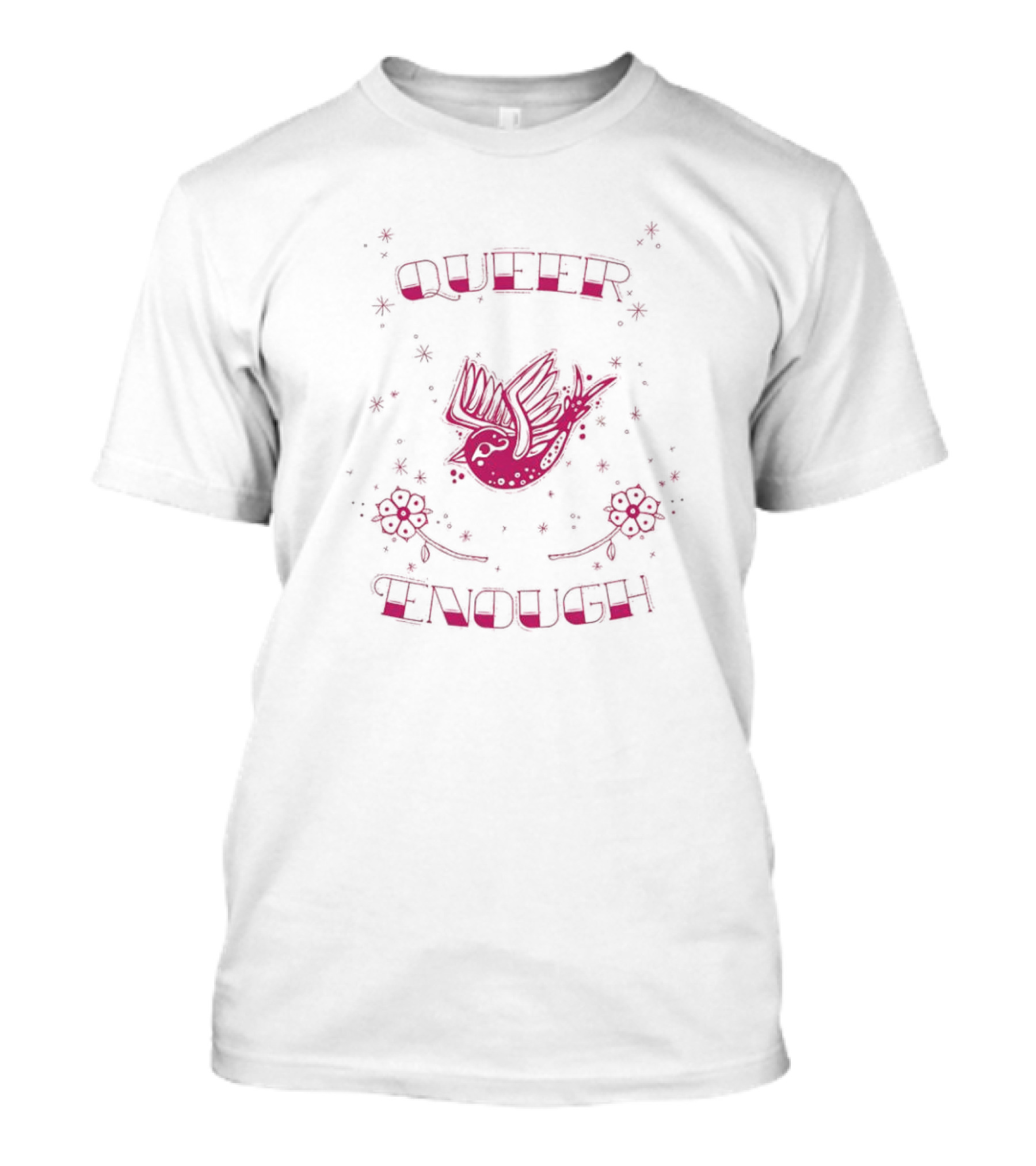 Queer Enough Pink Bird And Flowers T-Shirt