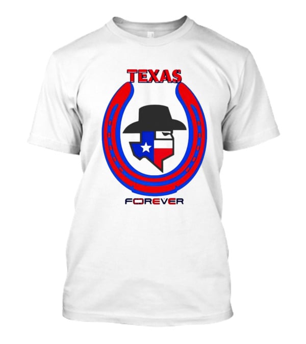 Texas Forever Lone Star Horseshoe Red Blue Cowboy Hat T-Shirt