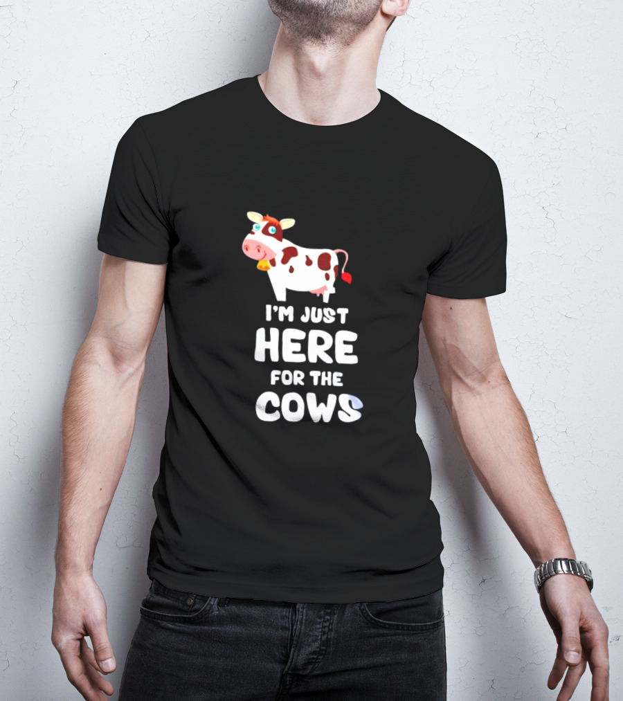 I’m Just Here For The Cows Cartoon Red And White Cow T-Shirt
