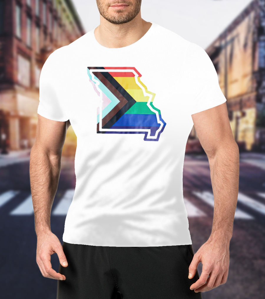 Missouri State Outline With Progress Pride Flag Colors T-Shirt