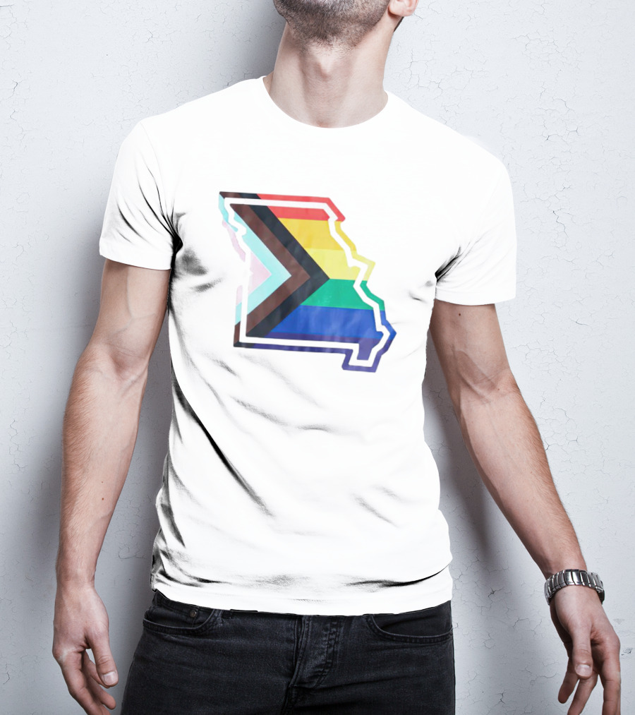Missouri State Outline With Progress Pride Flag Colors T-Shirt