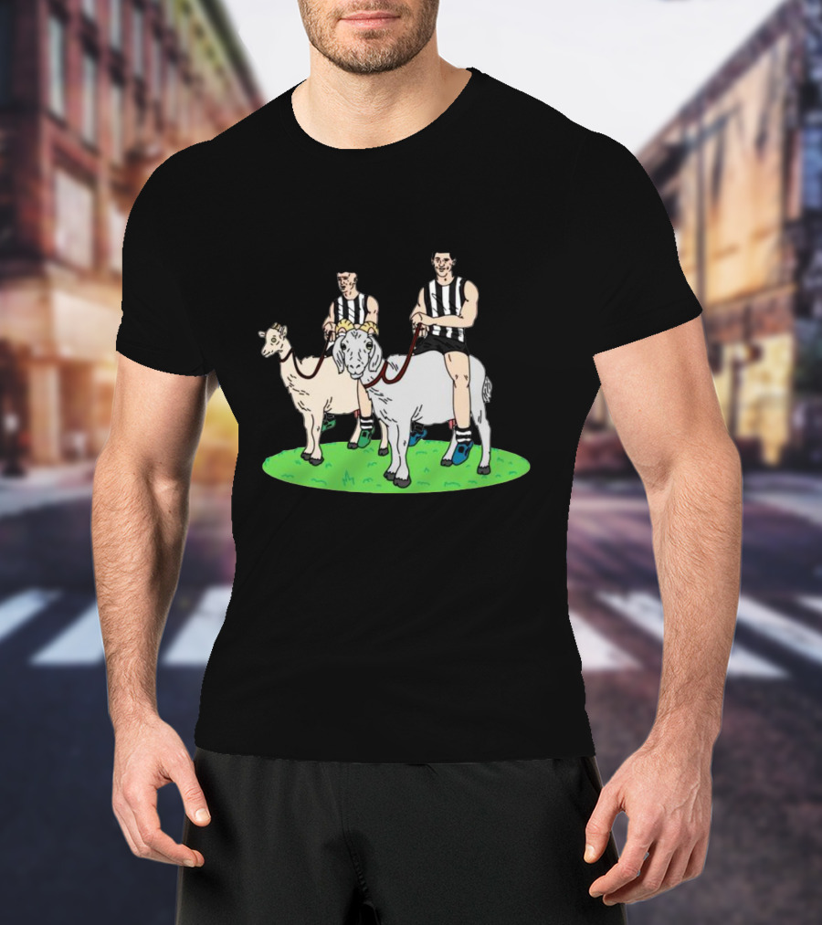 The Goat And The Kid Black And White Striped Jersey Duo On Green Field T-Shirt