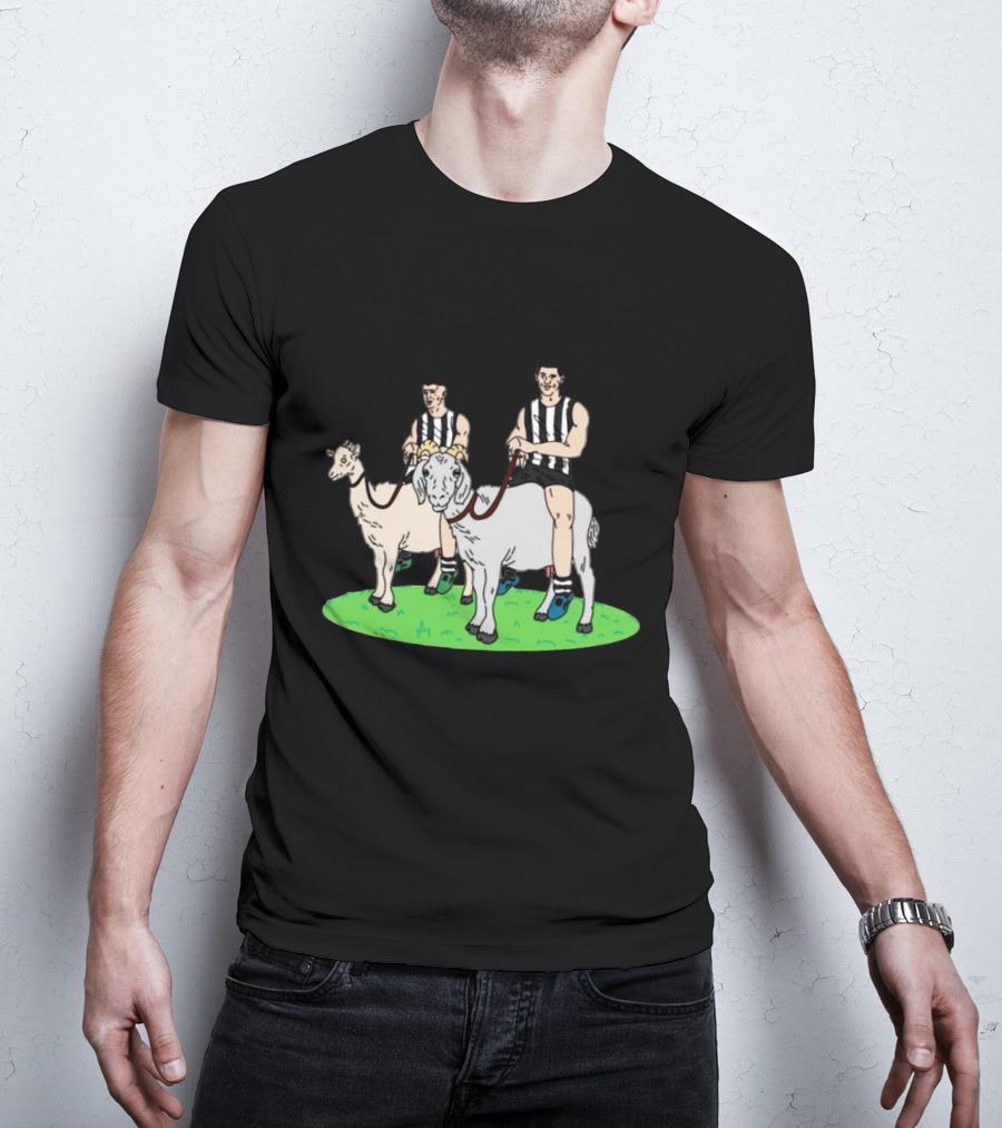 The Goat And The Kid Black And White Striped Jersey Duo On Green Field T-Shirt