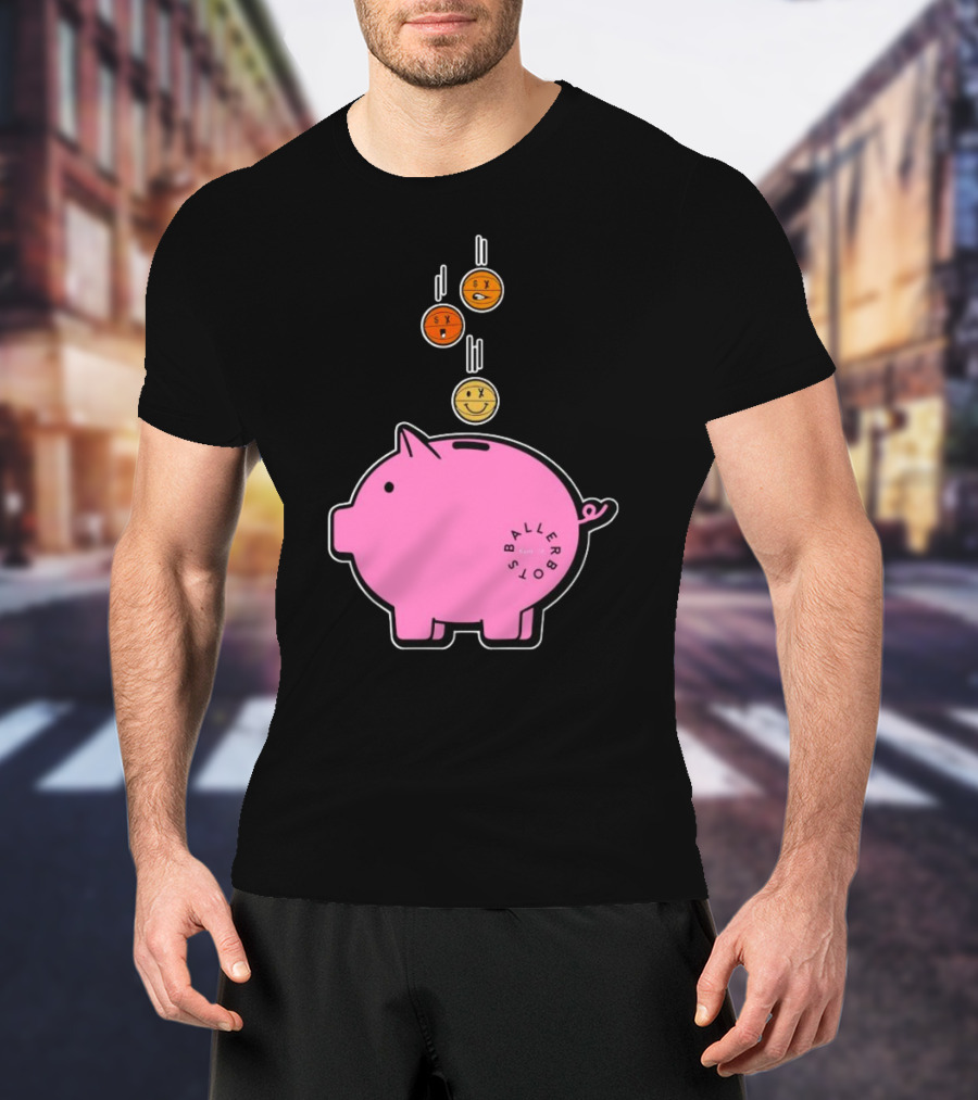 Ballers Bots Piggy Bank With Falling Emoji Coins T-Shirt