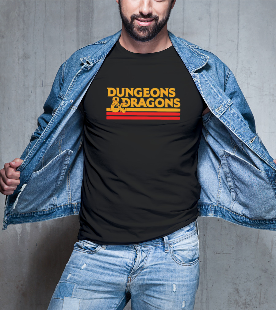 Dungeons And Dragons Retro Logo Gold And Red Stripes T-Shirt