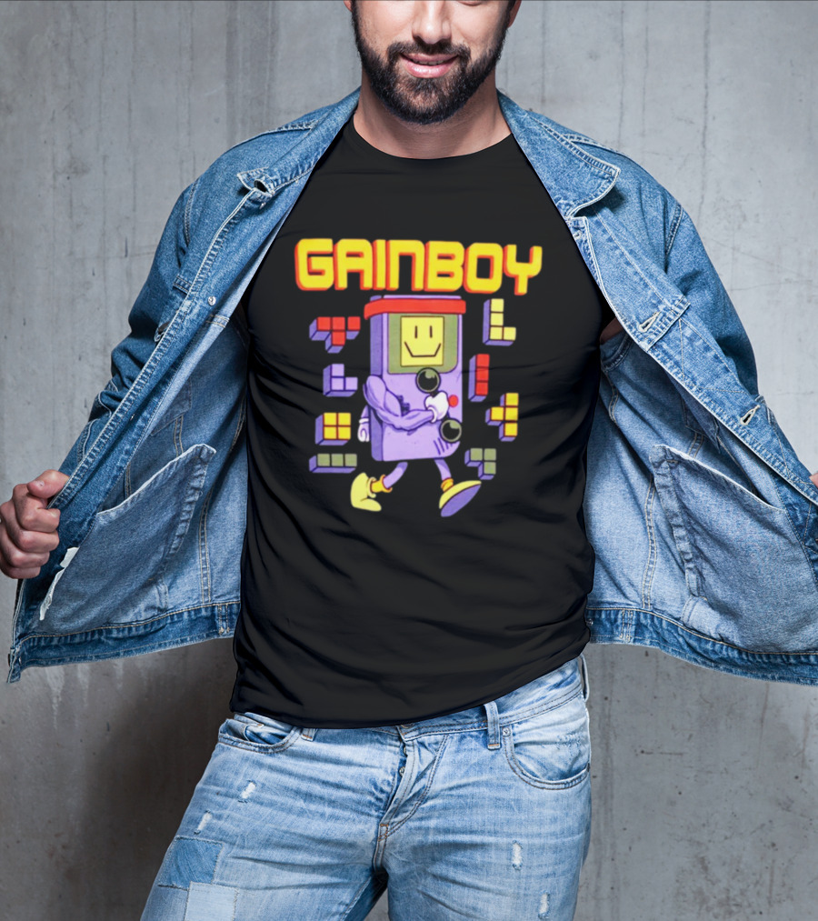 Gainboy Retro Game Character Blocks Fun T-Shirt