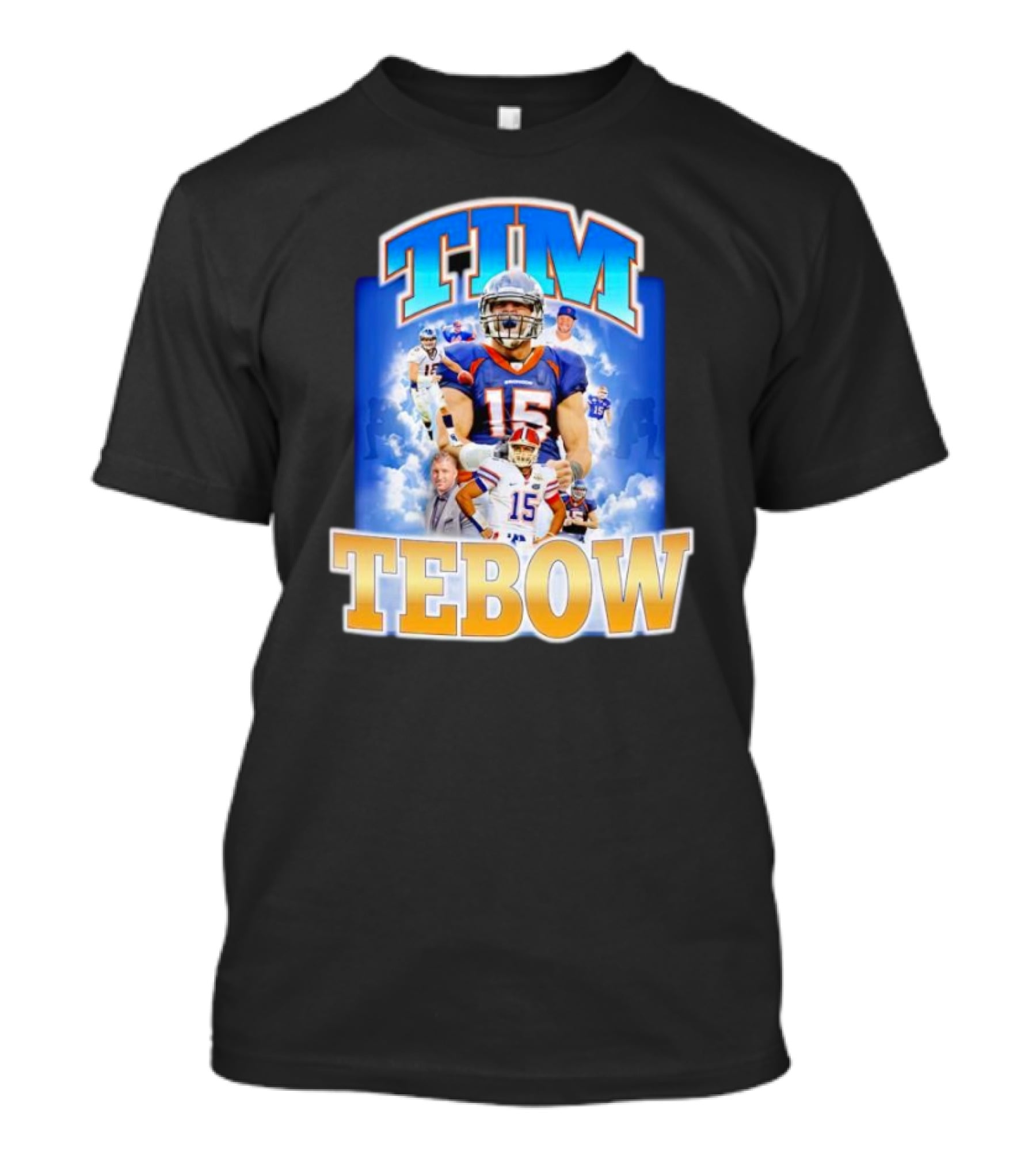 TIM TEBOW Football Montage With Number 15 And Team Colors T-Shirt