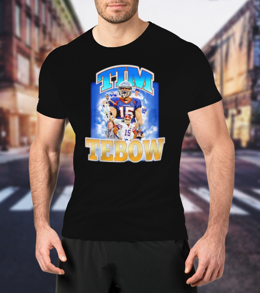 TIM TEBOW Football Montage With Number 15 And Team Colors T-Shirt