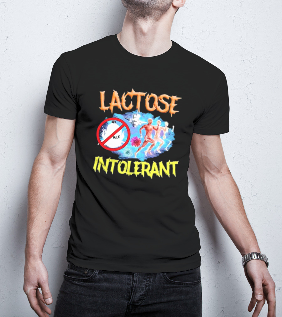 Lactose Intolerant Milk No Symbol With Runners And Microbes T-Shirt