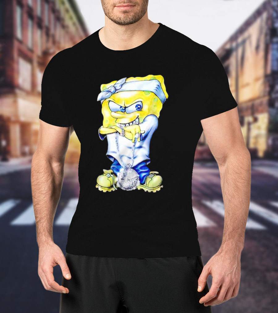 Thug Spongebob Squarepants With Bandana And Bling Necklace T-Shirt
