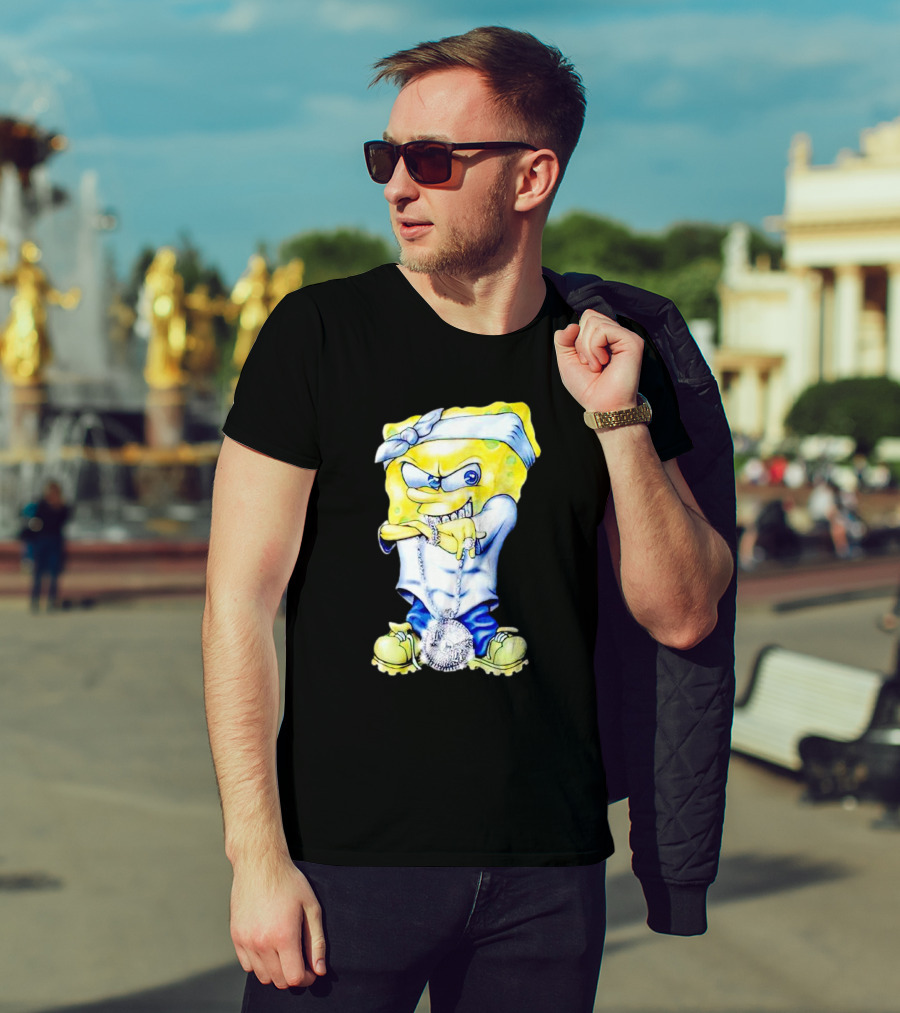 Thug Spongebob Squarepants With Bandana And Bling Necklace T-Shirt