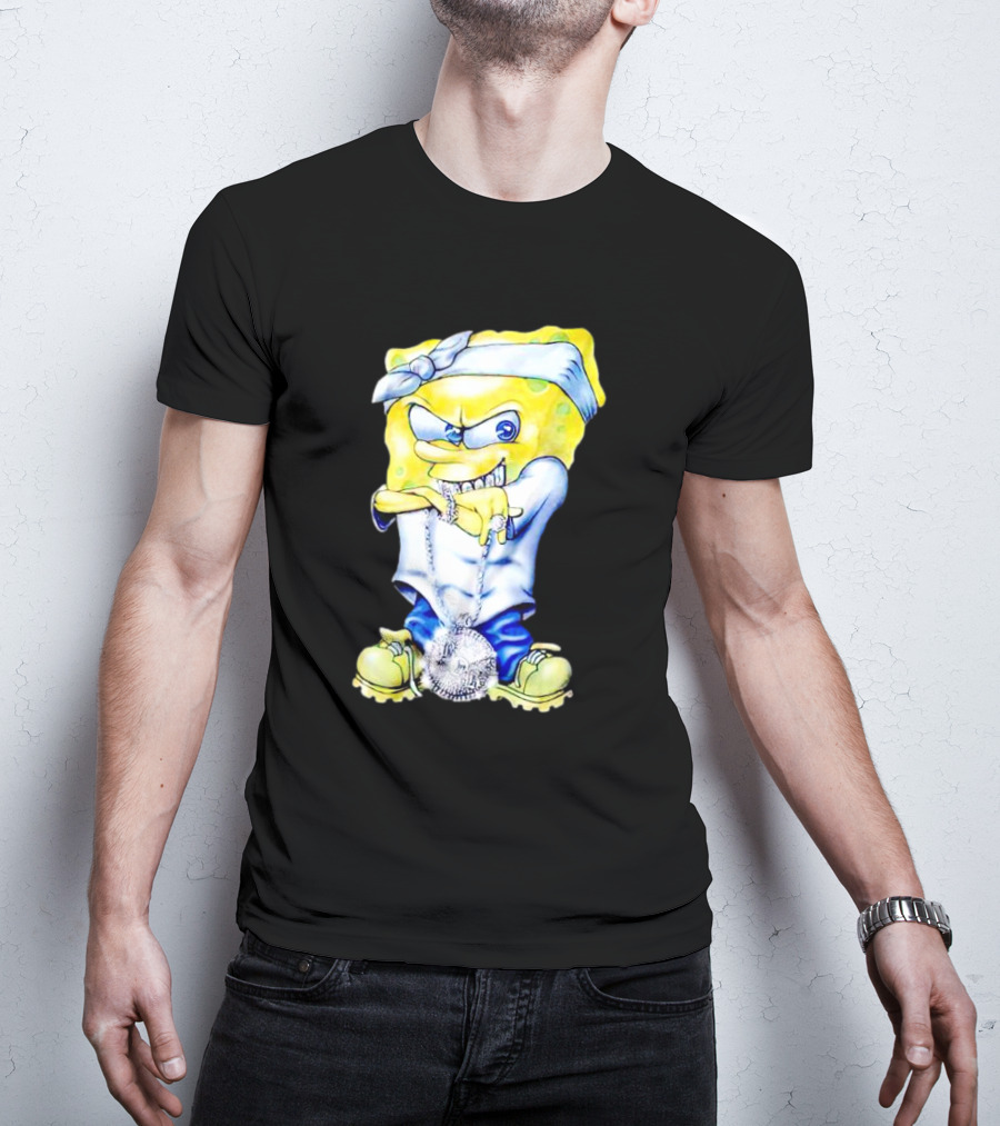 Thug Spongebob Squarepants With Bandana And Bling Necklace T-Shirt