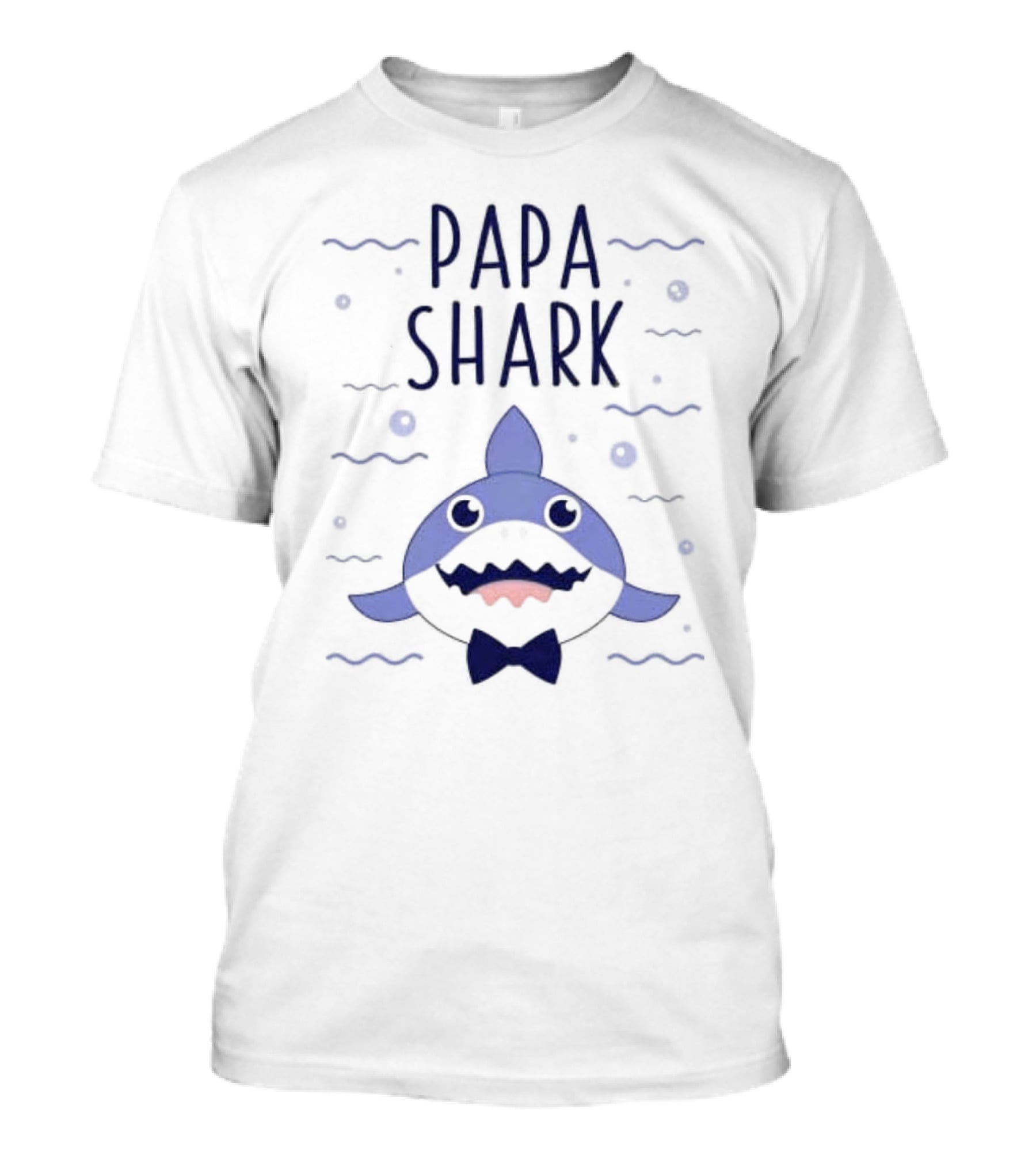 Papa Shark Bowtie Cartoon Ocean Waves T-Shirt