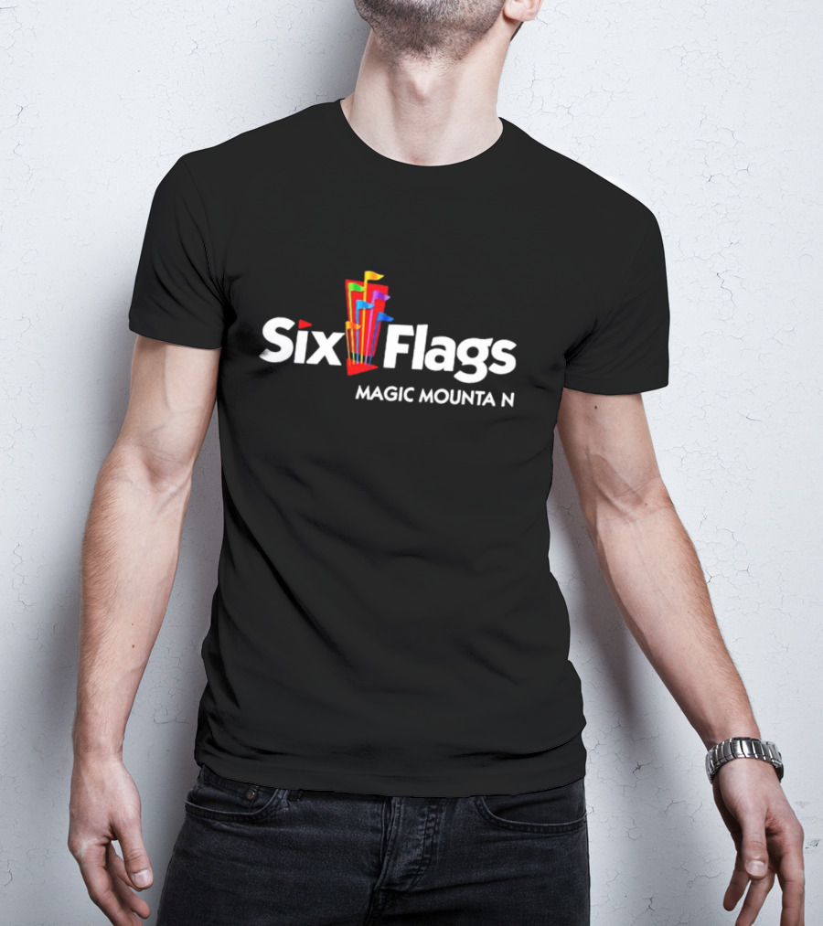 Six Flags Magic Mountain Logo With Colorful Flags T-Shirt