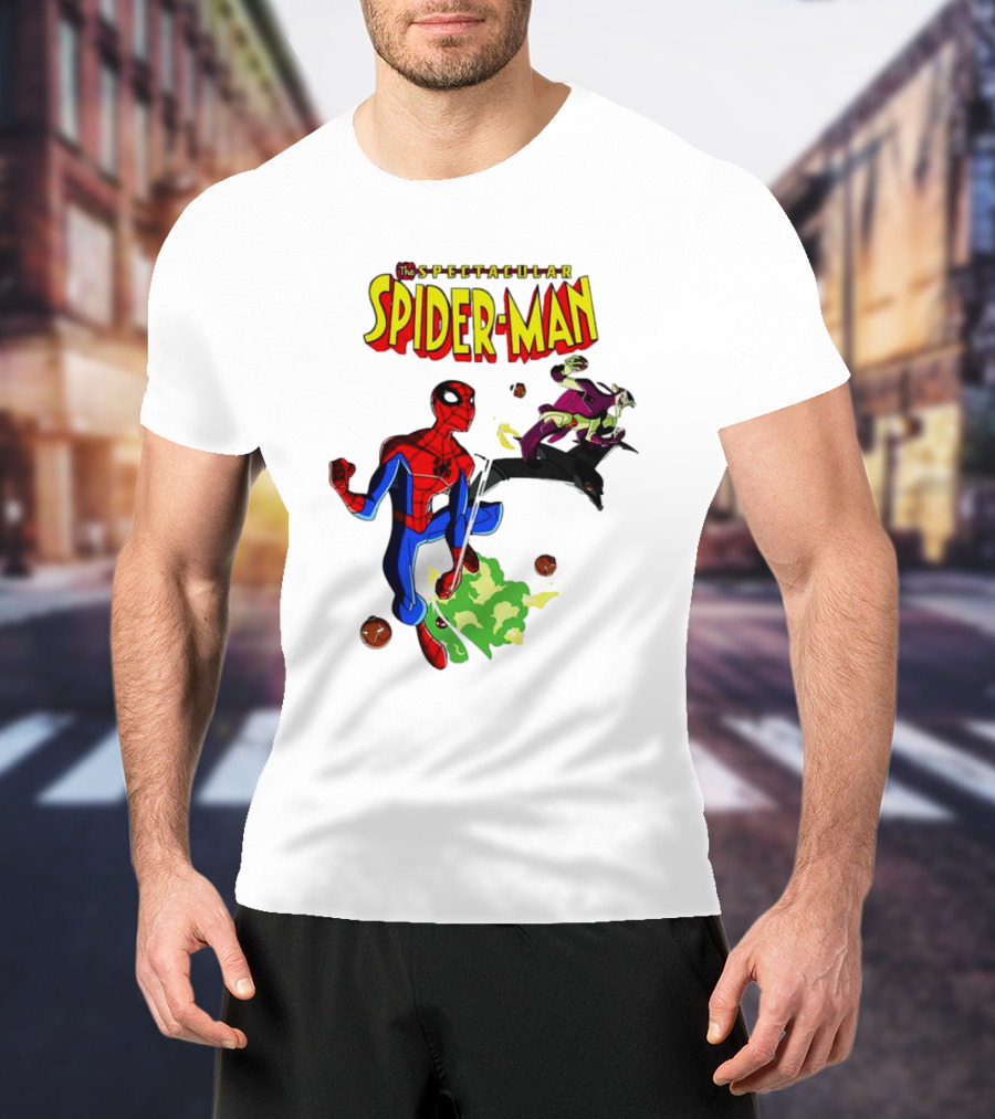 The Spectacular Spider-Man Versus Green Goblin Battle Scene T-Shirt