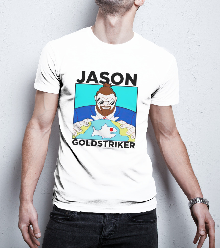 JASON GOLDSTRIKER Bold Character Holding Map With Red Marker T-Shirt