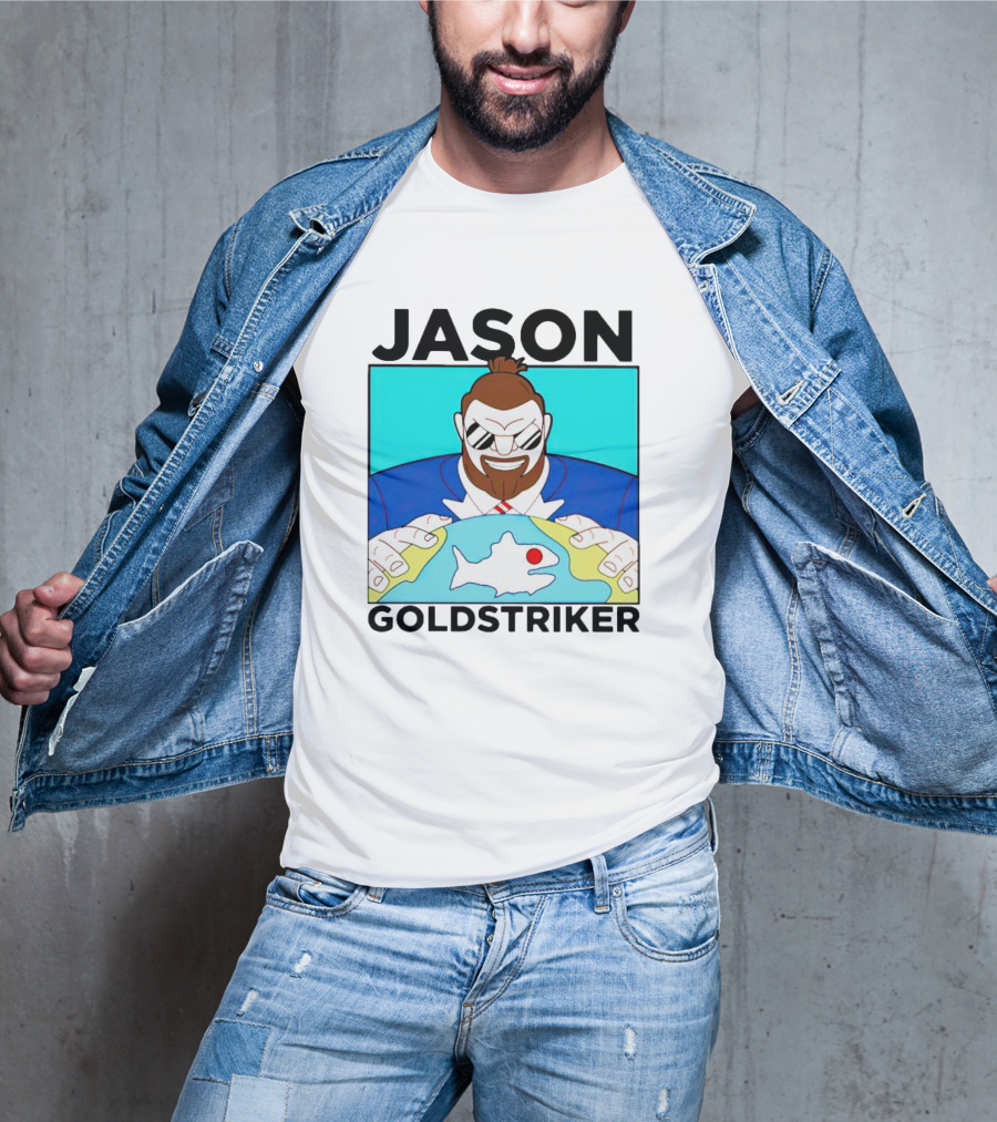 JASON GOLDSTRIKER Bold Character Holding Map With Red Marker T-Shirt