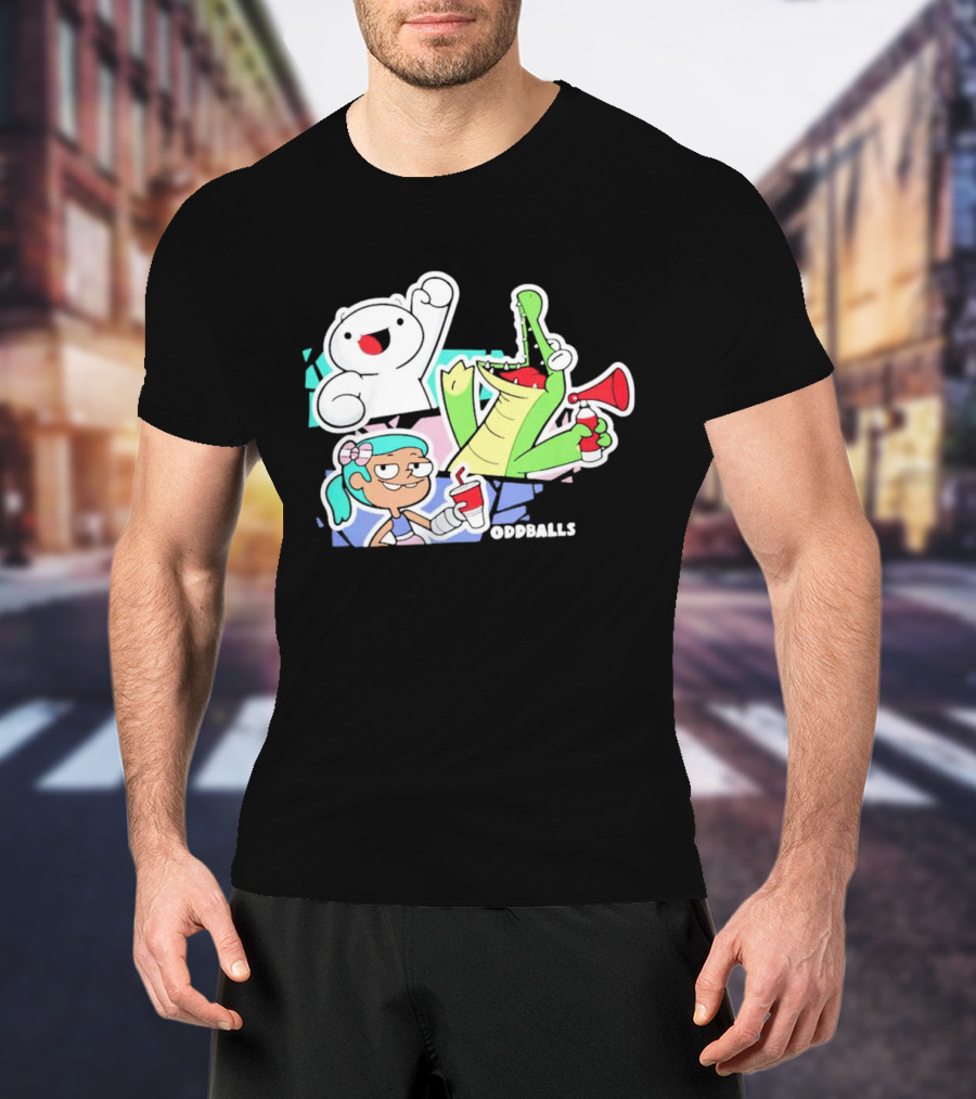 Odd1sout Oddballs Cartoon Trio With Crocodile And Drink T-Shirt