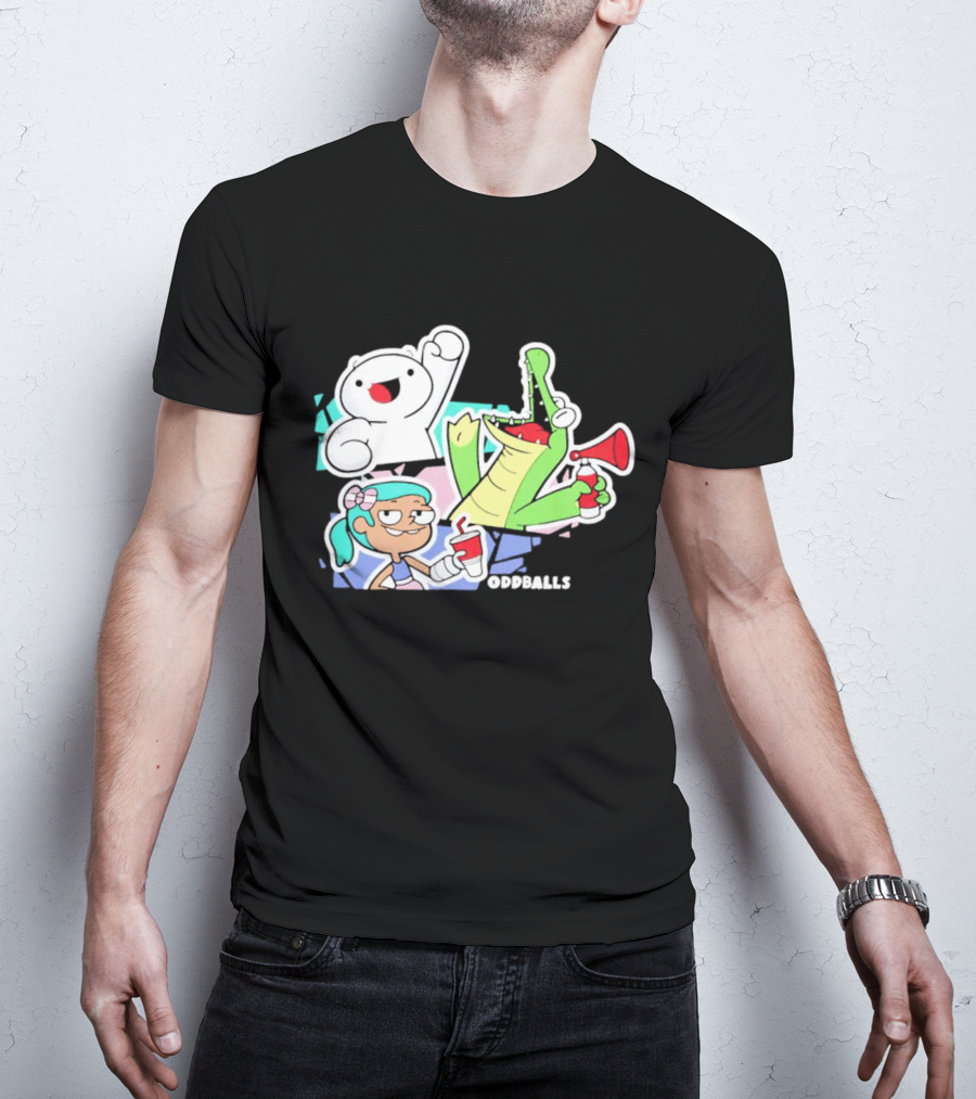 Odd1sout Oddballs Cartoon Trio With Crocodile And Drink T-Shirt