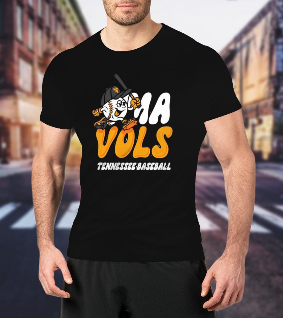 Omavols Tennessee Baseball Vols Mascot Icon With Bat And Glove T-Shirt