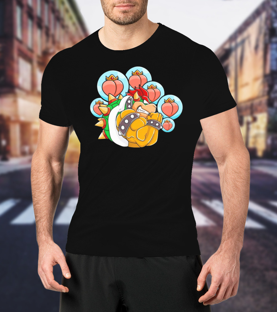 Bowser Peaches Peaches Peaches Tribute To Animated Villain With Hearts T-Shirt