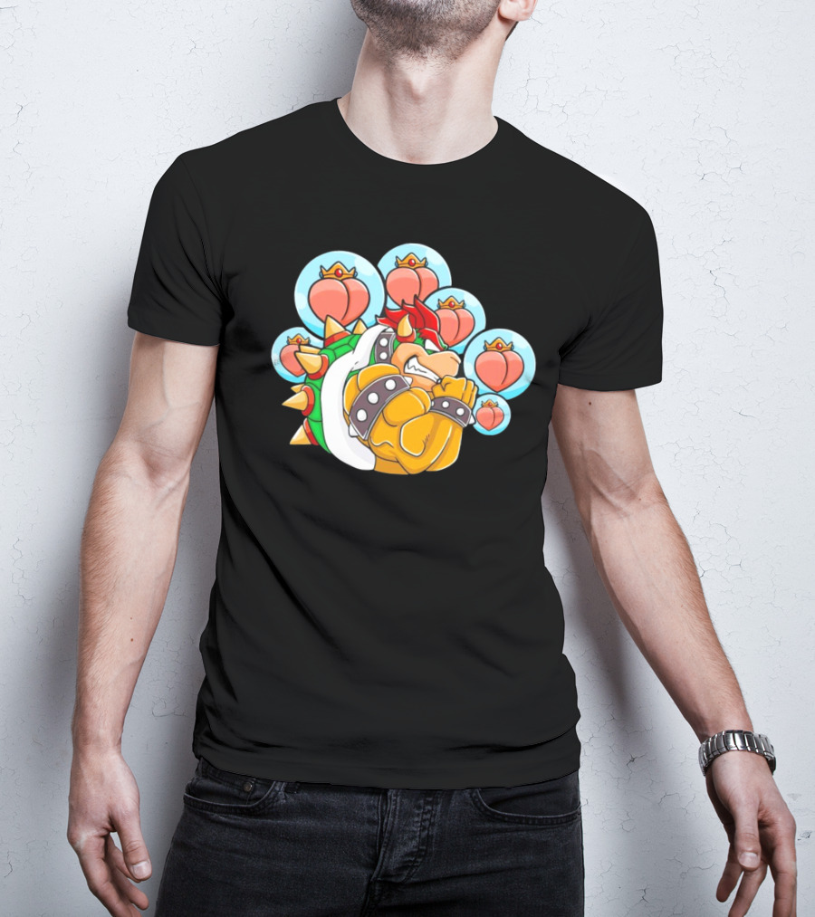 Bowser Peaches Peaches Peaches Tribute To Animated Villain With Hearts T-Shirt