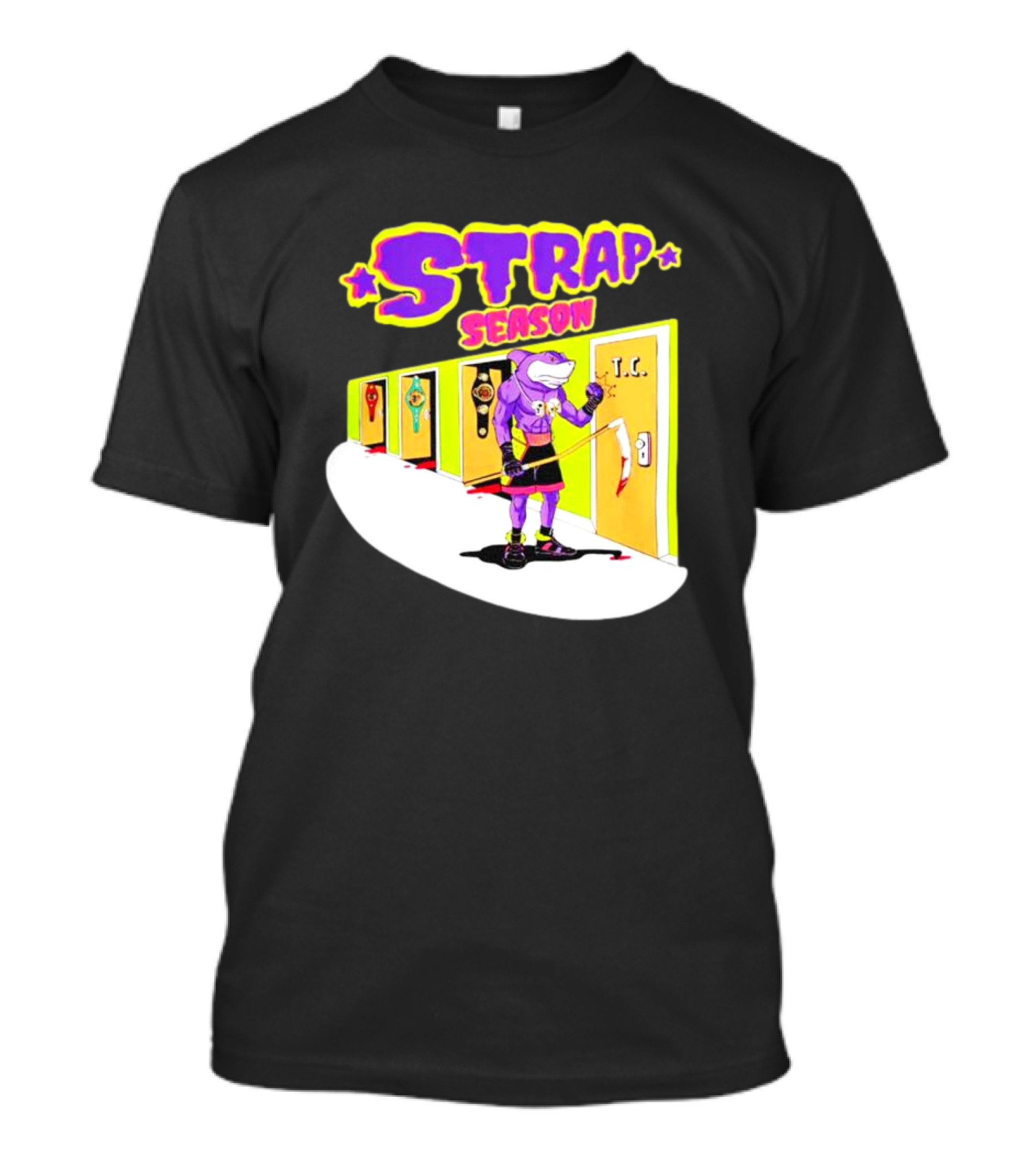 Strap Season Errol Spence Cartoon Character With Belts T.C. Door T-Shirt