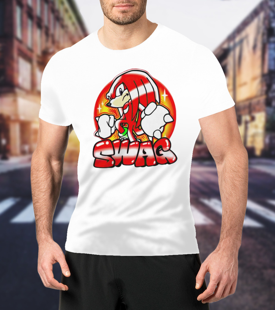 Knuckles Swag With Red Logo And Bold Cartoon T-Shirt