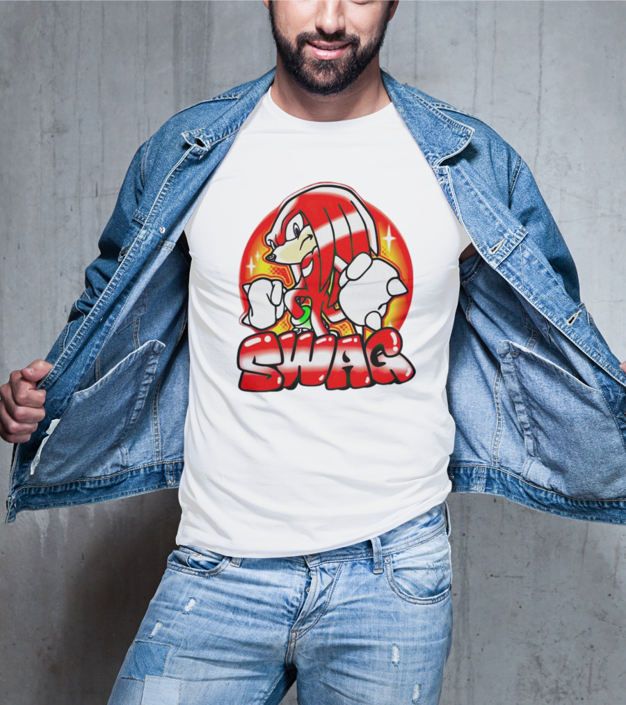 Knuckles Swag With Red Logo And Bold Cartoon T-Shirt